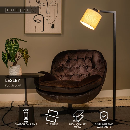 Lucide LESLEY - Floor lamp - 1xE27 - Black - USP